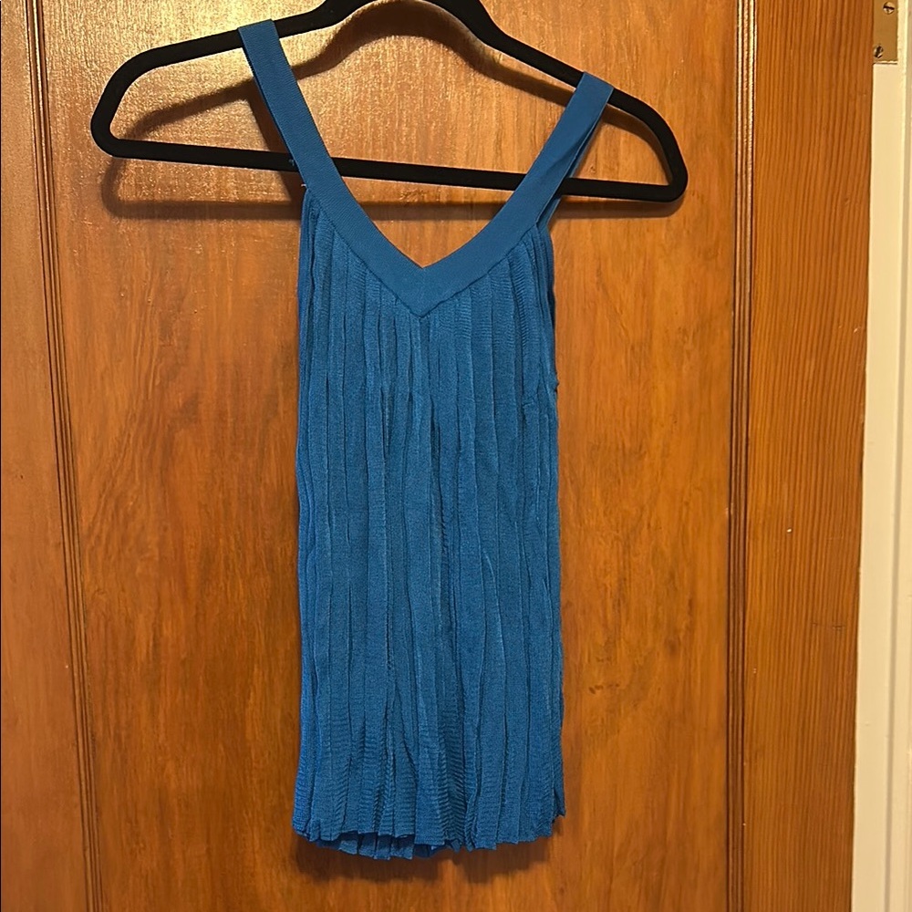 Blue Pleated Sleeveless Top